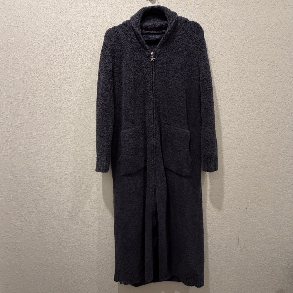 Barefoot Dreams CozyChic Long Zip Up Robe Starfish Zipper Gray SM